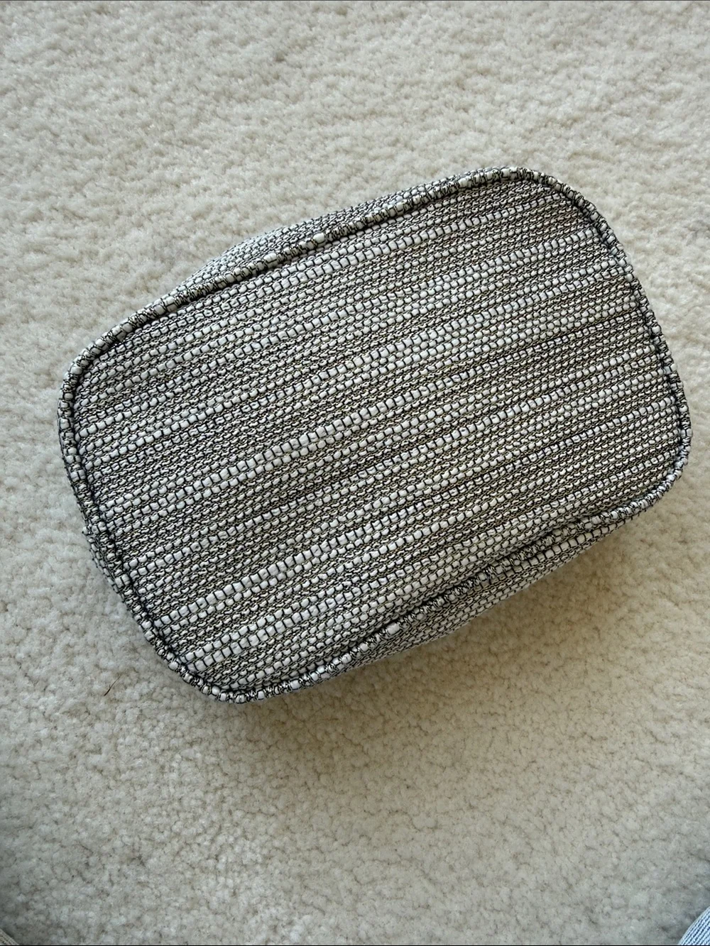 CHANEL Silver Metallic Quilted Cosmetic Case with Gold Logo